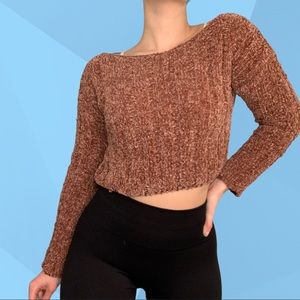 MAUVE CROPPED LONG SLEEVE SWEATER